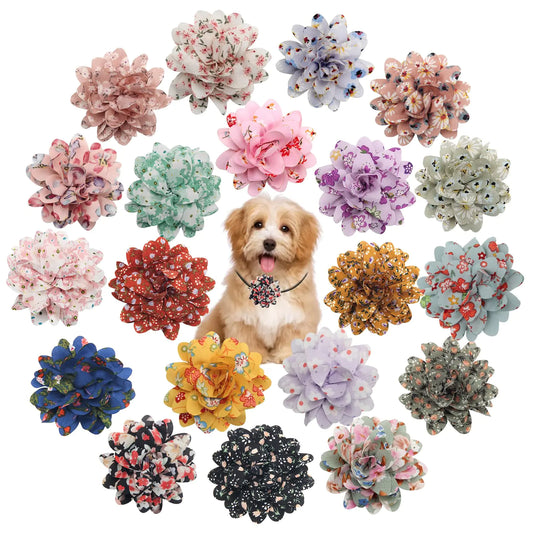 AngleKai 20 Pcs Dog Collar Flowers Pet Flower Bow Ties Dog Flower Multi-Color Collar Grooming Accessories Dog Collar Slide Flowers and Bows (Floral)